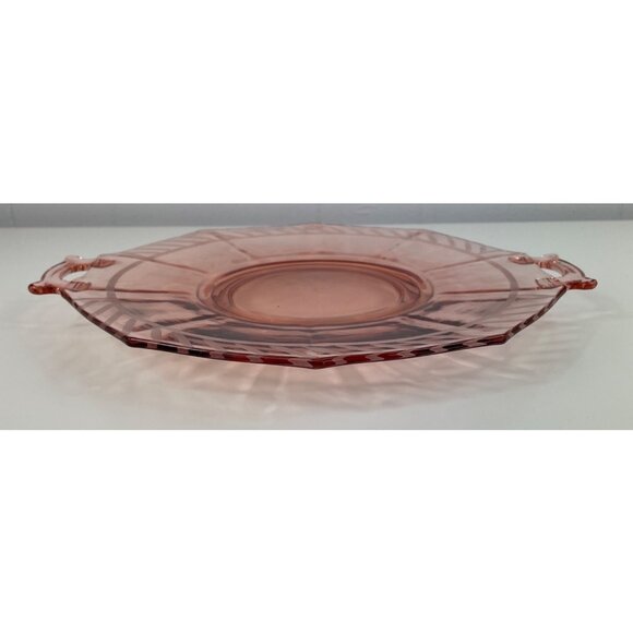 Vintage Pink Depression Glass Serving Tray With Handles Octagonal Shape Elegant - Picture 3 of 12